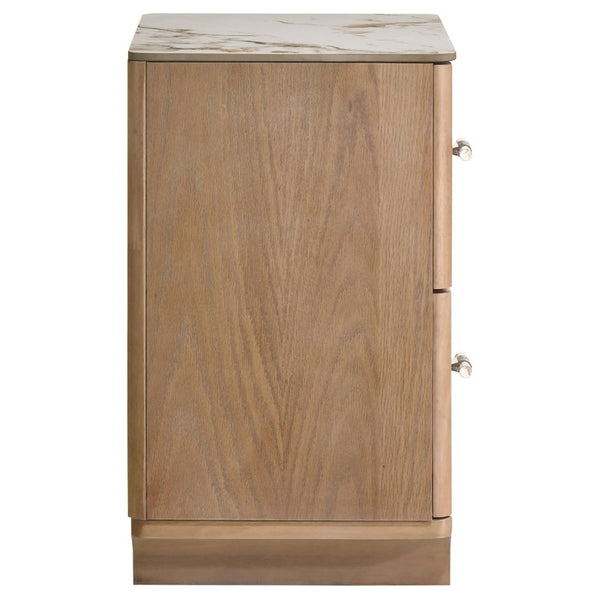 English Elm Adeline Queen Bedroom Set with LED Headboard Sintered Stone Nightstands Light Oak B2777S00180