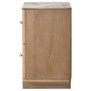 English Elm Adeline Queen Bedroom Set with LED Headboard Sintered Stone Nightstands Light Oak B2777S00180