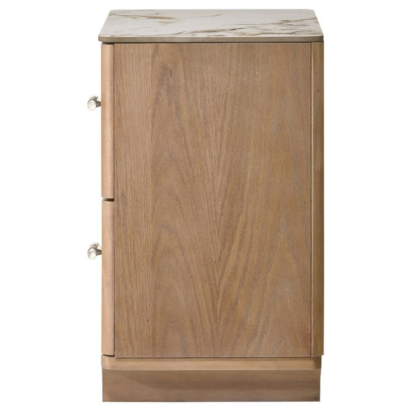 English Elm Adeline Queen Bedroom Set with LED Headboard Sintered Stone Nightstands Light Oak B2777S00180