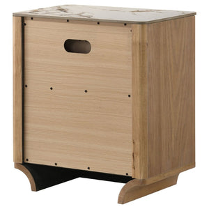 English Elm Adeline Queen Bedroom Set with LED Headboard Sintered Stone Nightstands Light Oak B2777S00180