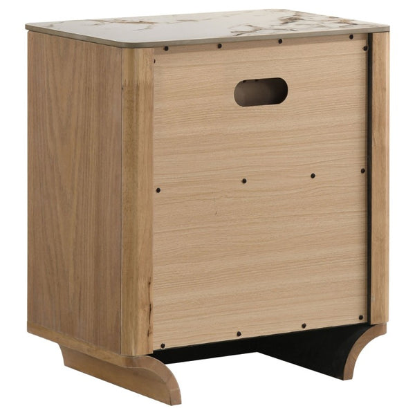 English Elm Adeline Queen Bedroom Set with LED Headboard Sintered Stone Nightstands Light Oak B2777S00180