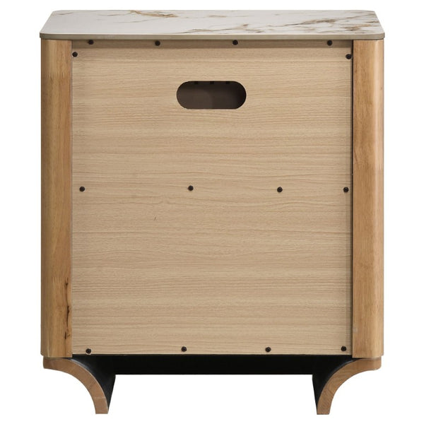 English Elm Adeline Queen Bedroom Set with LED Headboard Sintered Stone Nightstands Light Oak B2777S00180
