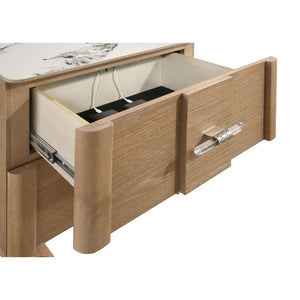 English Elm Adeline Queen Bedroom Set with LED Headboard Sintered Stone Nightstands Light Oak B2777S00180