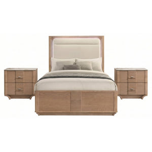 English Elm Adeline Queen Bedroom Set with LED Headboard Sintered Stone Nightstands Light Oak B2777S00180