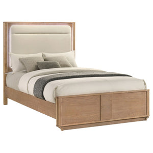English Elm Adeline Queen Bedroom Set with LED Headboard Sintered Stone Nightstands Light Oak B2777S00180