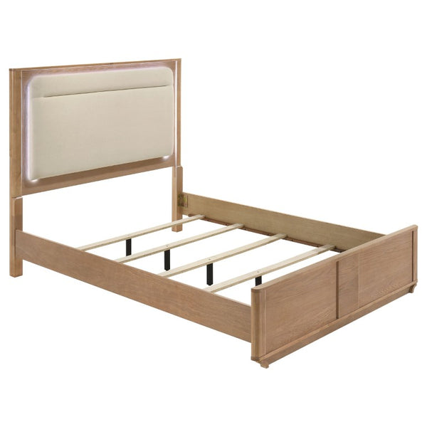 English Elm Adeline Queen Bedroom Set with LED Headboard Sintered Stone Nightstands Light Oak B2777S00180