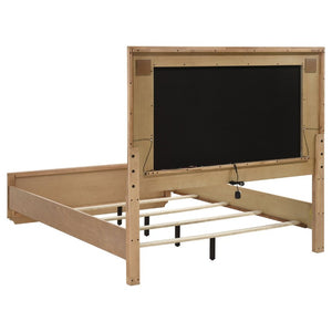 English Elm Adeline Queen Bedroom Set with LED Headboard Sintered Stone Nightstands Light Oak B2777S00180