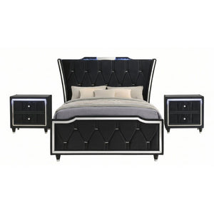 English Elm Provence Queen Wingback Bed Set Velvet Tufted Headboard LED Lighting Nightstands B2777S00184