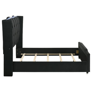 English Elm Provence Queen Wingback Bed Set Velvet Tufted Headboard LED Lighting Nightstands B2777S00184