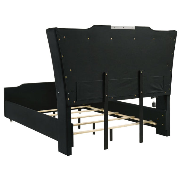 English Elm Provence Queen Wingback Bed Set Velvet Tufted Headboard LED Lighting Nightstands B2777S00184