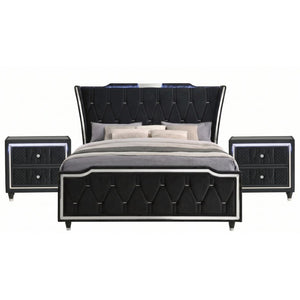 English Elm Provence Velvet Tufted Eastern King Bedroom Set with LED Lighting and Crystal Knobs B2777S00185