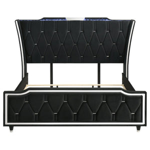 English Elm Provence Velvet Tufted Eastern King Bedroom Set with LED Lighting and Crystal Knobs B2777S00185
