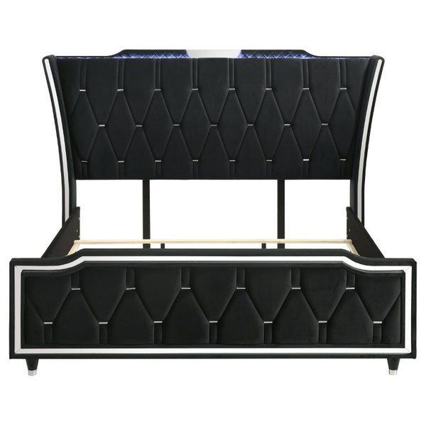 English Elm Provence Velvet Tufted Eastern King Bedroom Set with LED Lighting and Crystal Knobs B2777S00185