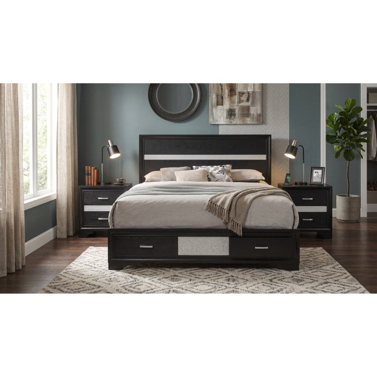 English Elm Isadora Black Glam 3 Piece Eastern King Bedroom Set with Crystal Pulls and Storage B2777S00206