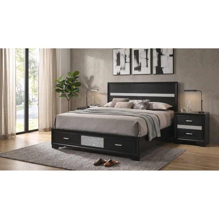 English Elm Isadora Black Glam 3 Piece Eastern King Bedroom Set with Crystal Pulls and Storage B2777S00206