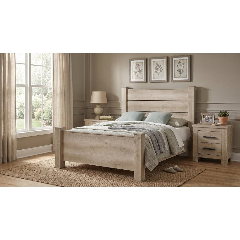 English Elm Cedarvale Rustic Queen Bedroom Set with Planked Headboard and Weathered Oak Finish B2777S00210