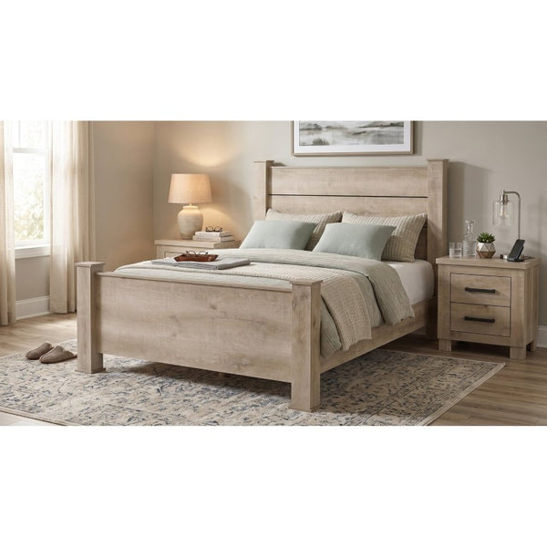 English Elm Cedarvale Rustic Queen Bedroom Set with Planked Headboard and Weathered Oak Finish B2777S00210