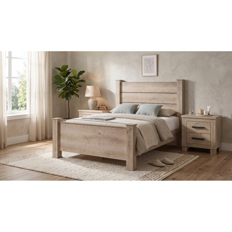 English Elm Cedarvale Planked Headboard King Bedroom Set with Matching Nightstands in Oak B2777S00211