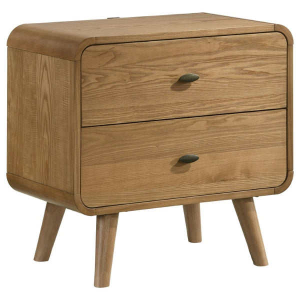 English Elm Wren Light Ash Platform Bedroom Set Mid-Century Tufted Headboard with USB Nightstands Queen B2777S00217