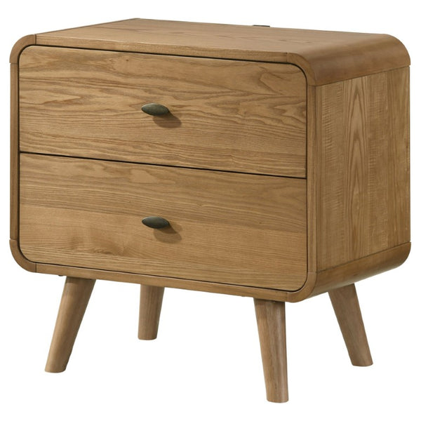 English Elm Wren Light Ash Platform Bedroom Set Mid-Century Tufted Headboard with USB Nightstands Queen B2777S00217