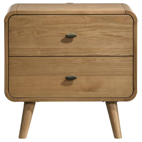 English Elm Wren Light Ash Platform Bedroom Set Mid-Century Tufted Headboard with USB Nightstands Queen B2777S00217