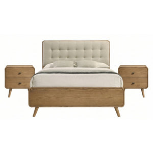 English Elm Wren Light Ash Platform Bedroom Set Mid-Century Tufted Headboard with USB Nightstands Queen B2777S00217
