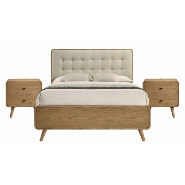 English Elm Wren Light Ash Platform Bedroom Set Mid-Century Tufted Headboard with USB Nightstands Queen B2777S00217