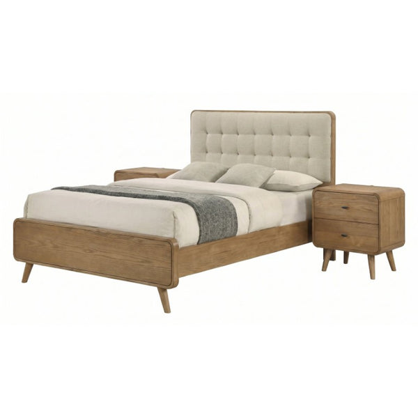 English Elm Wren Light Ash Platform Bedroom Set Mid-Century Tufted Headboard with USB Nightstands Queen B2777S00217