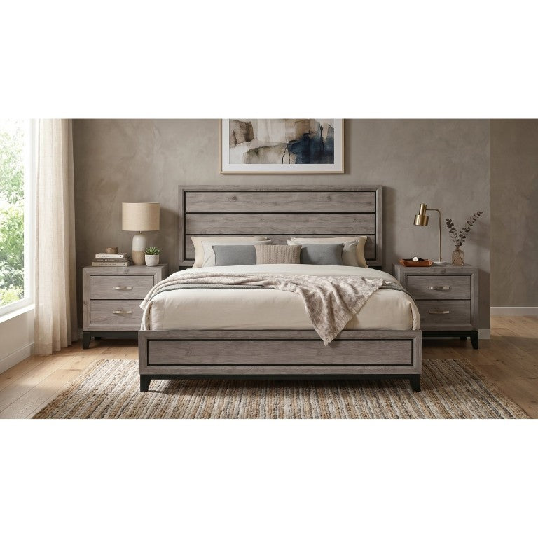 English Elm Sutter Taupe Panel Bedroom Set with Groove Detailing for a Minimalist Sanctuary B2777S00220