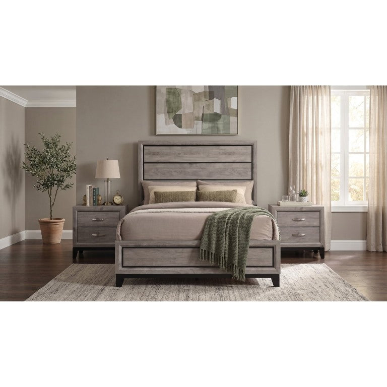English Elm Sutter Full Panel Bedroom Set with Groove Detailing Nightstands in Warm Taupe B2777S00221