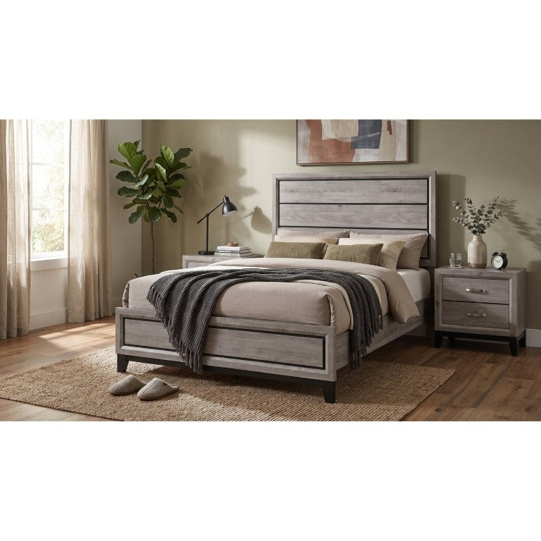 English Elm Sutter Full Panel Bedroom Set with Groove Detailing Nightstands in Warm Taupe B2777S00221