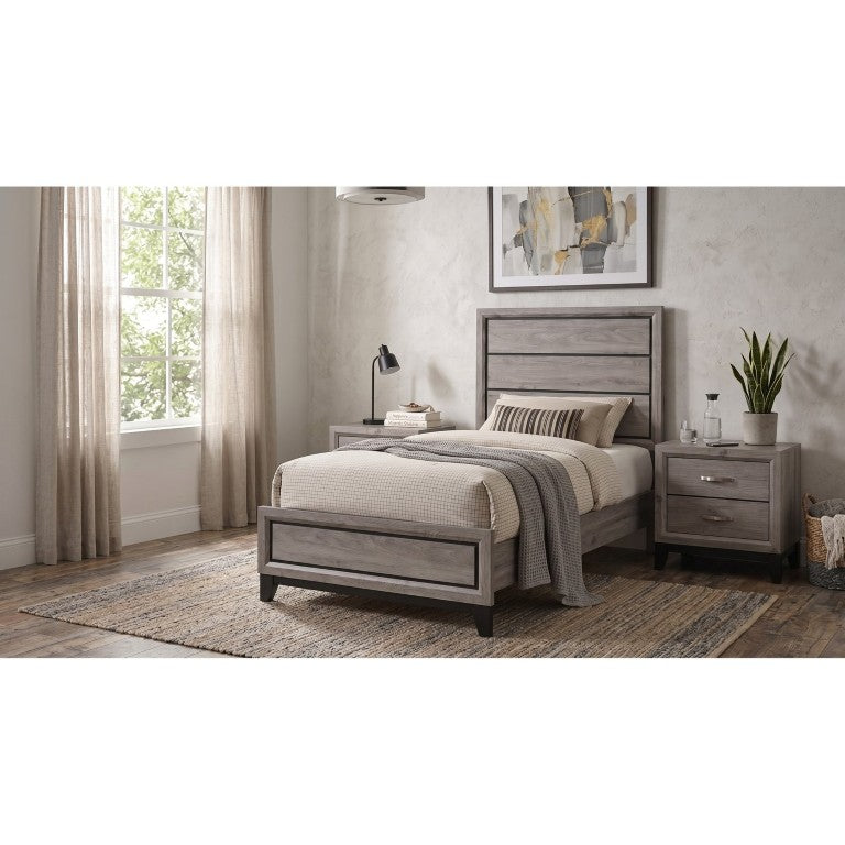 English Elm Sutter Twin Panel Bed Set with Grooved Headboard and Matching Nightstands in Taupe B2777S00222