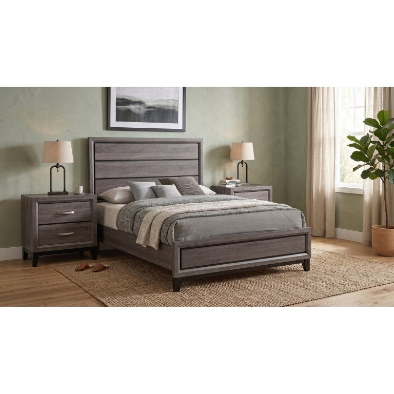 English Elm Sutter Grey Oak Queen Bedroom Set with Groove Detail Panel Bed and Nightstands B2777S00223