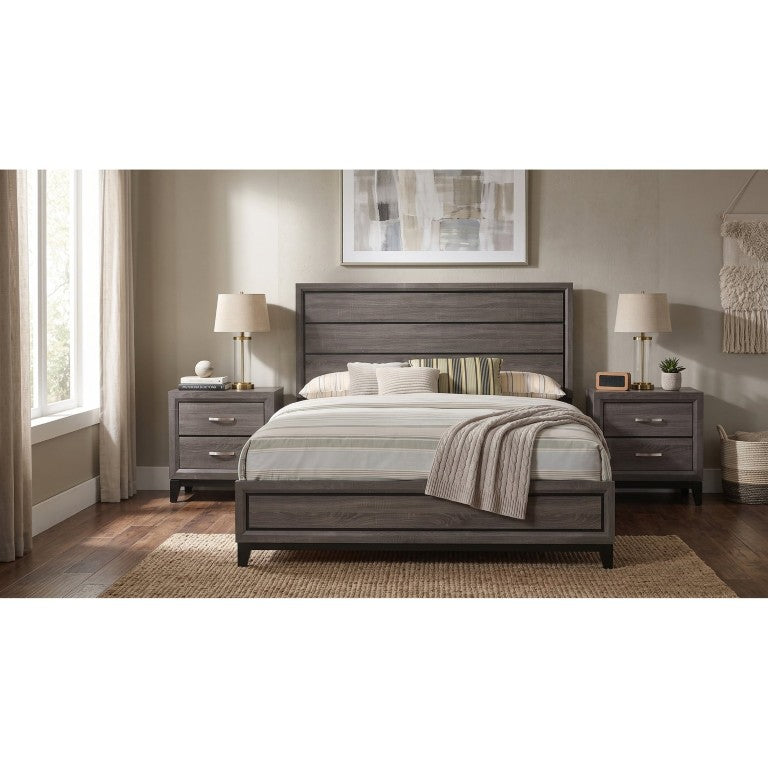 English Elm Sutter Grey Oak King Panel Bed Set with Grooved Headboard and Nickel Hardware B2777S00224