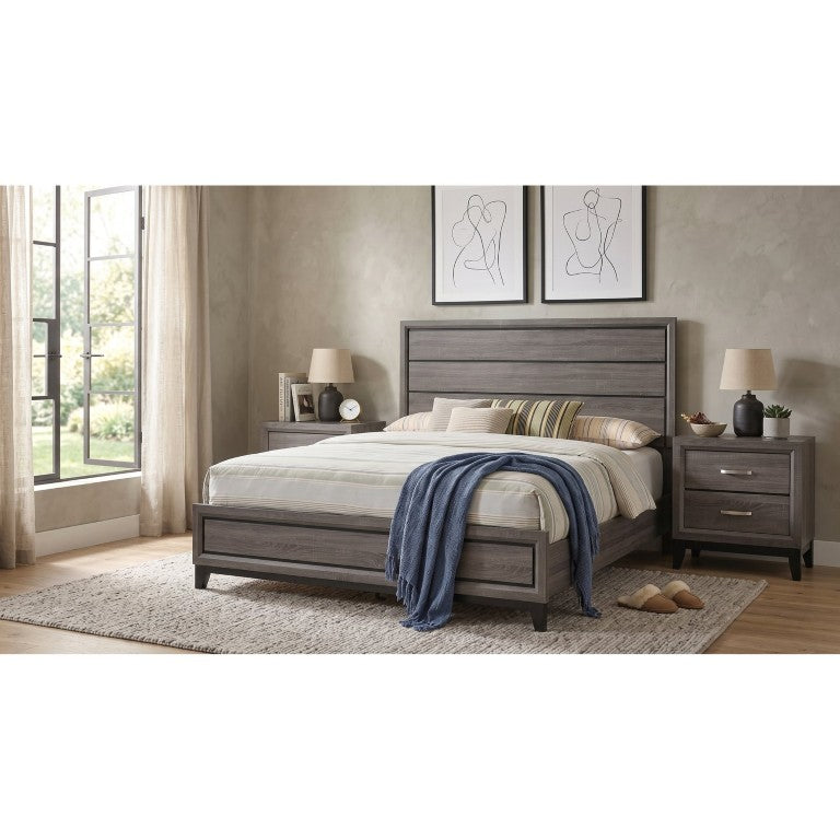 English Elm Sutter Grey Oak King Panel Bed Set with Grooved Headboard and Nickel Hardware B2777S00224
