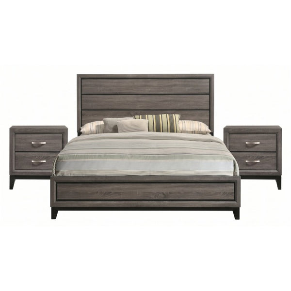 English Elm Sutter Grey Oak King Panel Bed Set with Grooved Headboard and Nickel Hardware B2777S00224
