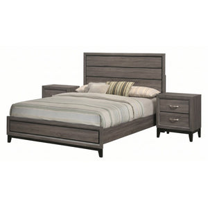 English Elm Sutter Grey Oak King Panel Bed Set with Grooved Headboard and Nickel Hardware B2777S00224