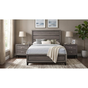 English Elm Sutter Grey Oak Full Panel Bed Set with Groove Detail and Two Coordinating Nightstands B2777S00225