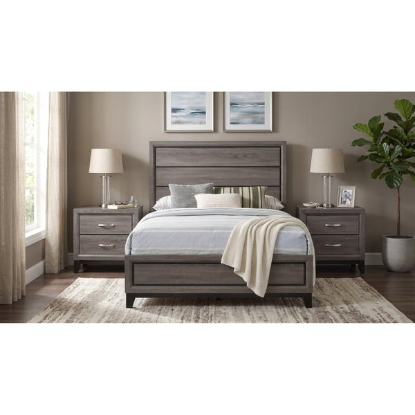 English Elm Sutter Grey Oak Full Panel Bed Set with Groove Detail and Two Coordinating Nightstands B2777S00225