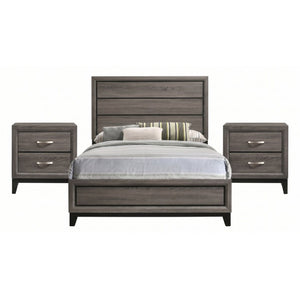 English Elm Sutter Grey Oak Full Panel Bed Set with Groove Detail and Two Coordinating Nightstands B2777S00225