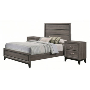 English Elm Sutter Grey Oak Full Panel Bed Set with Groove Detail and Two Coordinating Nightstands B2777S00225