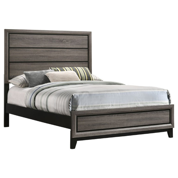 English Elm Sutter Grey Oak Full Panel Bed Set with Groove Detail and Two Coordinating Nightstands B2777S00225