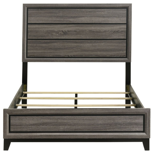 English Elm Sutter Grey Oak Full Panel Bed Set with Groove Detail and Two Coordinating Nightstands B2777S00225