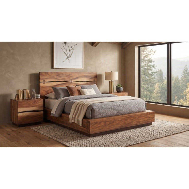 English Elm Ashcombe Queen Storage Bed Set Smoky Walnut Live Edge Organic Modern Bedroom B2777S00231