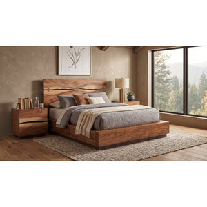 English Elm Ashcombe Queen Storage Bed Set Smoky Walnut Live Edge Organic Modern Bedroom B2777S00231