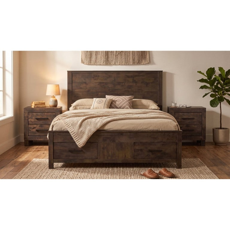 English Elm Pinecrest Wire-Brushed Eastern King Bedroom Set with Paneled Headboard and Storage B2777S00234