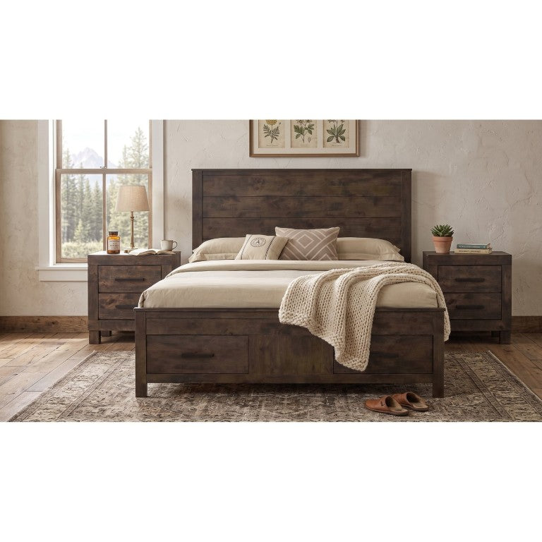 English Elm Pinecrest Wire-Brushed Eastern King Bedroom Set with Paneled Headboard and Storage B2777S00234