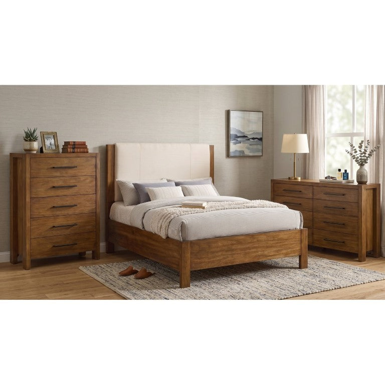 English Elm Ashcourt Queen Bedroom Set Modern Rustic Panel Bed Dresser and Chest in Warm Brown B2777S00236
