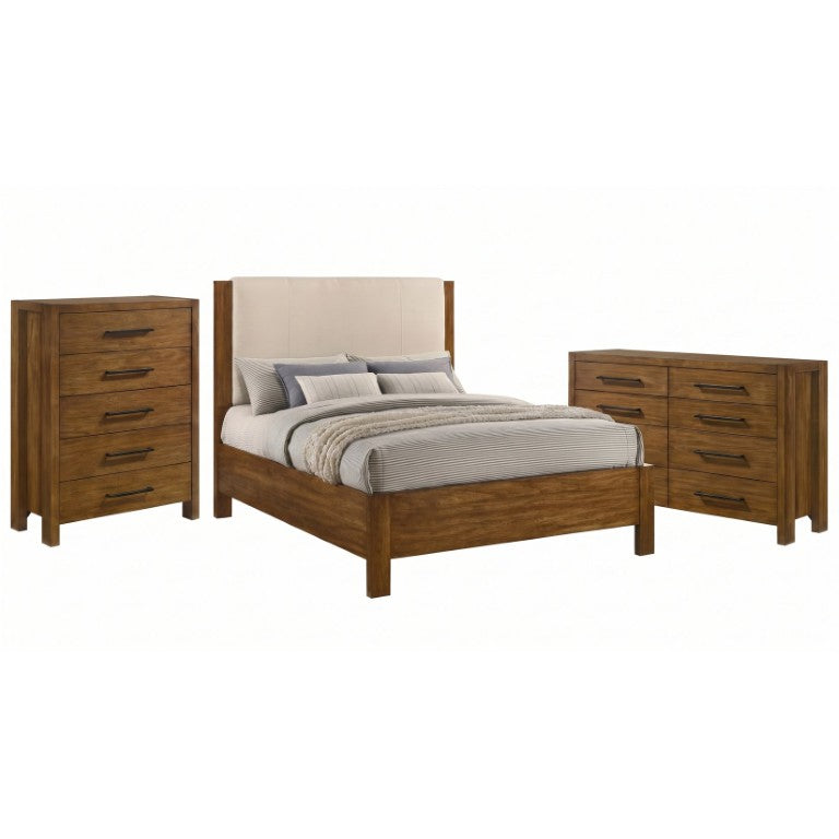 English Elm Ashcourt Queen Bedroom Set Modern Rustic Panel Bed Dresser and Chest in Warm Brown B2777S00236