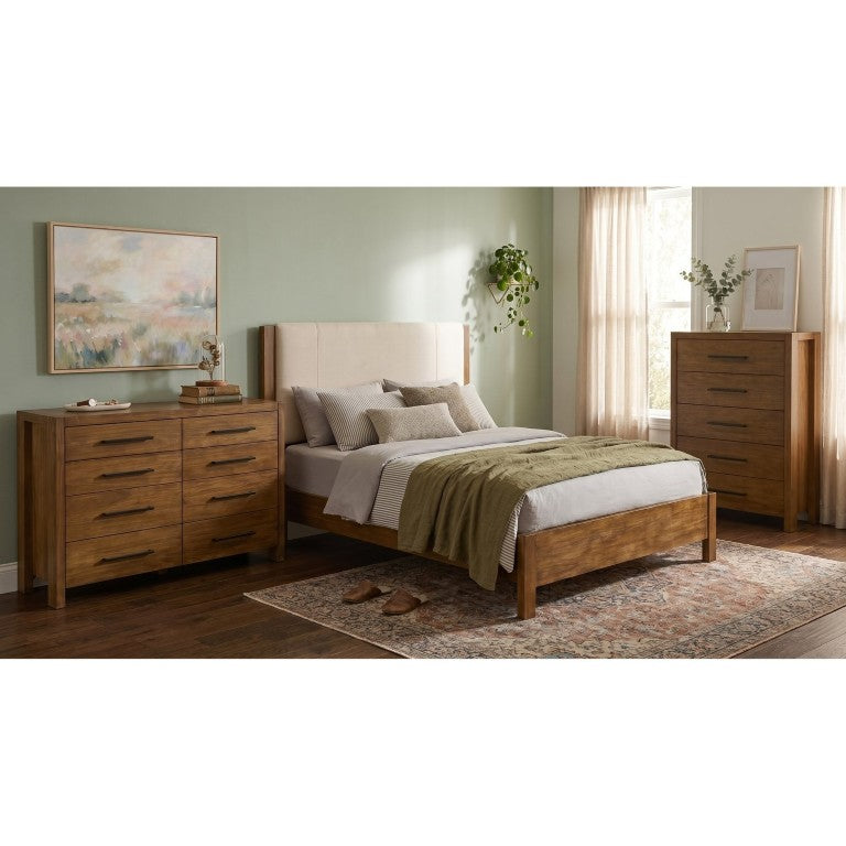 English Elm Ashcourt Modern Rustic Eastern King Bedroom Set with Upholstered Panel Bed and Brass Pulls B2777S00237